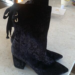 Gorgeous midi crushed velvet boots with lace up tie in back and side zipper